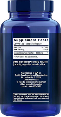 Life Extension Inositol Caps – 1000 mg, Myo-Inositol – Mood Health, Well-Being, Healthy Metabolism, Hormone Balance – Gluten-Free, Non-GMO, Vegetarian – 360 Capsules