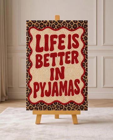 Life is better Pearlstone Tuval Sanat Kiti | Yarım İnci 3D Tablo Boyama Seti | Rhinestone 