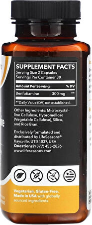 LifeSeasons Essentials Benfotiamine - Fat Soluble B1 - Supports Healthy Circulation & Vision - Enhances Memory & Cognitive Performance - Powerful Antioxidant - 60 Caps