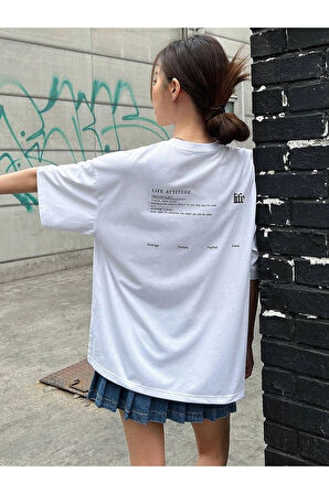 Kadın Life Sırt Baskılı Oversize Bisiklet Yaka T-shirt