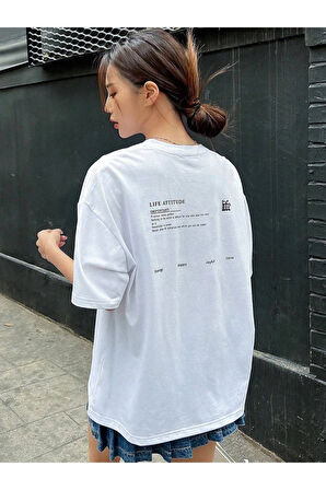 Kadın Life Sırt Baskılı Oversize Bisiklet Yaka T-shirt