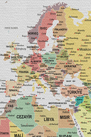 Duvar Örtüsü / Halısı Detaylı Türkçe Güncel Dünya Haritası Kaliteli Kanvas Kumaş