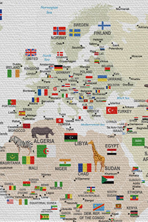 Duvar Örtüsü Çocuk Odası  Dünya Haritası Kaliteli Kanvas Duvar Halısı