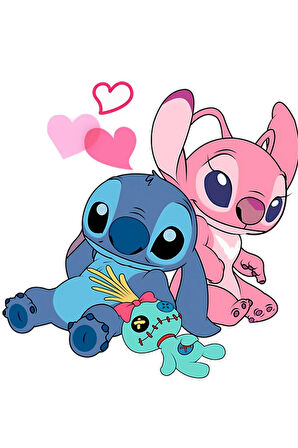 Makiteks Kaliteli Penye Kadın Erkek Yetişkin Baskılı Beyaz Gri Siyah Tshirt Lilo Stitch