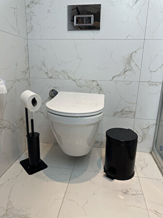 Lilyum Banyo Tuvalet Kağıtlık Askılı Fırçalı Ve Çöp Kovası Seti