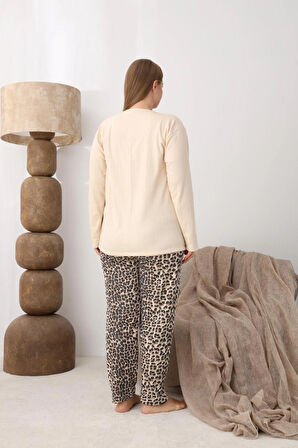 Büyük Beden Battal İnterlok Leopar Kadın Pijama Takımı