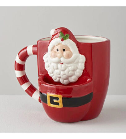 Linens Curl Santa Noel Baba yılbaşı Dolomit Seramik Kupa Bardak 450 ml