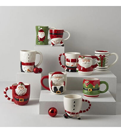 Linens Curl Santa Noel Baba yılbaşı Dolomit Seramik Kupa Bardak 450 ml