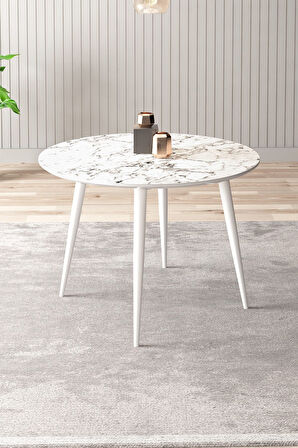 Linya Yuvarlak 90x90 Beyaz Ahşap Ayak MDF Mutfak Tekli Yemek Masası