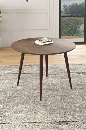 Linya Yuvarlak 90x90 Ceviz Ahşap Ayak MDF Mutfak Tekli Yemek Masası