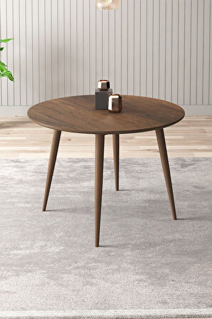 Linya Yuvarlak 90x90 Ceviz Ahşap Ayak MDF Mutfak Tekli Yemek Masası
