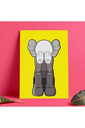 Weeping Kaws Duvar Dekorasyonu Sarı Kanvas Tablo