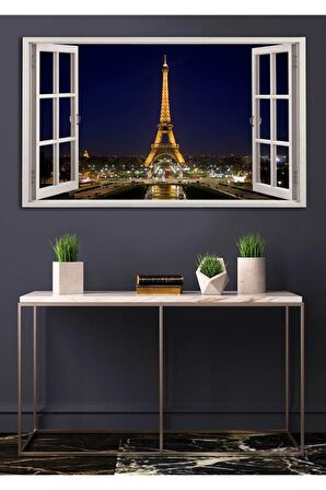 Açılır Pencere Görünümlü Şehir Manzaralı Kanvas Tablo