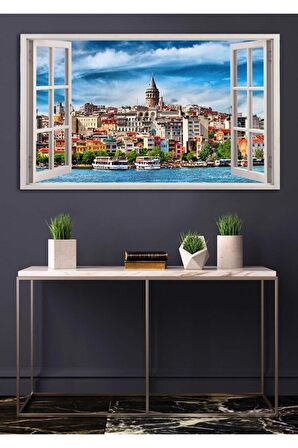 Açılır Pencere Görünümlü Istanbul Manzaralı Kanvas Tablo