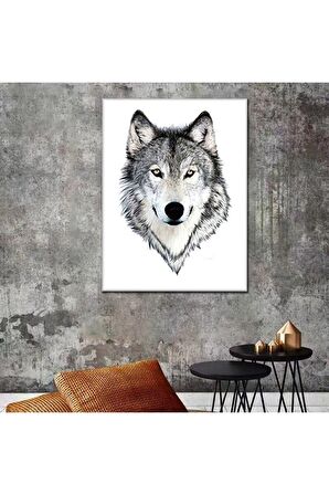 Unisex Siyah Beyaz Kurt Kanvas Tablo