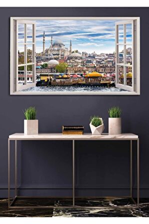 Açılır Pencere Görünümlü Istanbul Manzaralı Kanvas Tablo