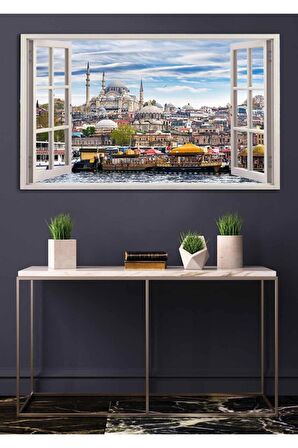 Açılır Pencere Görünümlü Istanbul Manzaralı Kanvas Tablo