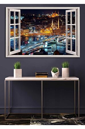 Açılır Pencere Görünümlü Istanbul Manzaralı Kanvas Tablo