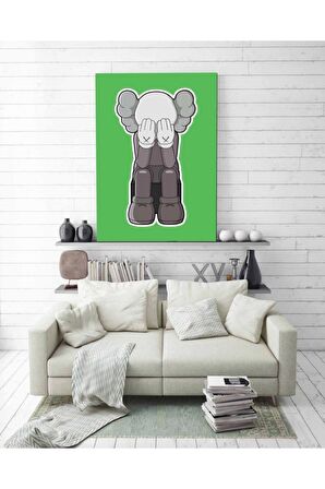 Weeping Kaws Duvar Dekorasyonu Yeşil Kanvas Tablo