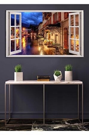 Açılır Pencere Görünümlü Şehir Manzaralı Kanvas Tablo