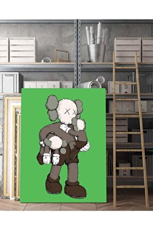 Kaws 2 Mini Kaws Duvar Dekorasyonu Yeşil Kanvas Tablo