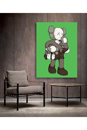 Kaws 2 Mini Kaws Duvar Dekorasyonu Yeşil Kanvas Tablo
