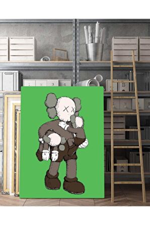 Kaws 2 Mini Kaws Duvar Dekorasyonu Yeşil Kanvas Tablo