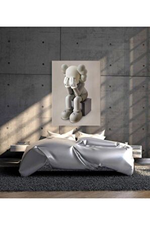 Gri Unisex Kaws Duvar Dekorasyon Kanvas Tablo