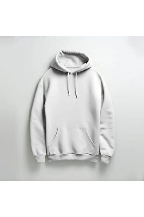 Little King Baskılı Beyaz Renk Kapüşonlu Sweatshirt Hoodie Kalın Kumaş 3 İplik Şardonlu