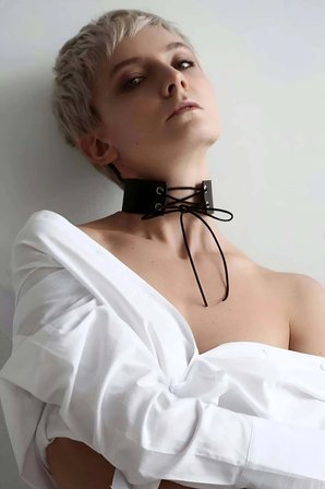 İpli Bağlamalı Deri Choker Tasma - Brf900