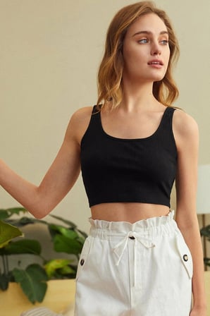 Kadın Siyah Kalın Askılı Crop Top Büstiyer