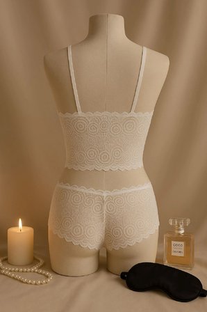 Kadın Beyaz Dantel Bralet Şort Takımı – Romantik Ve Zarif İç Giyim