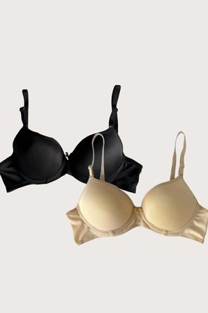 Siyah-ten 2'li Mikro Kumaş Push Up Dolgulu Balenli Günlük Destekli Sütyen