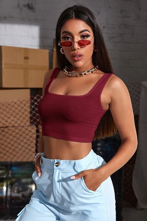 Kadın Bordo Kalın Askılı Crop Top Büstiyer