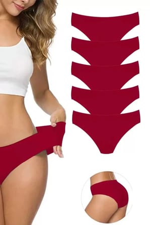 5 Adet Kadın Dikişsiz Lazer Kesim Esnek İz Yapmayan Külot Bordo