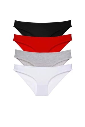 4 Adet Süper Eko Set Likralı Kadın Slip Külot Siyah Kırmızı Gri Beyaz