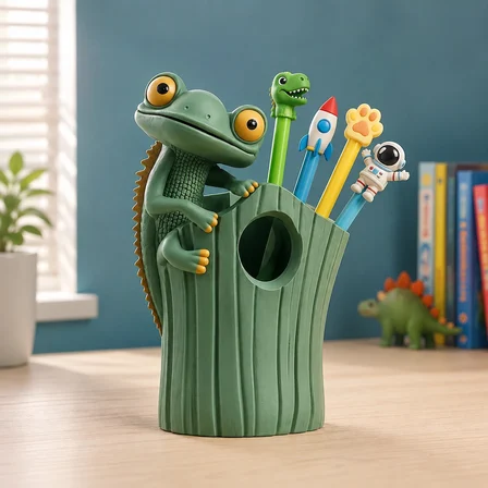 Nova Home Kertenkele Figürlü Diş Fırçalığı ve Kalemlik Yeşil 3D Baskı