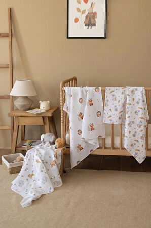 Çok Amaçlı Müslin Örtü & Battaniye 3'lü Set %100 Pamuk Oeko-teks Sertifikalı 80x80 Cm