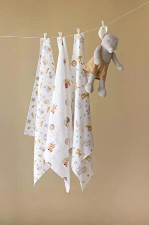 Çok Amaçlı Müslin Örtü & Battaniye 3'lü Set %100 Pamuk Oeko-teks Sertifikalı 80x80 Cm