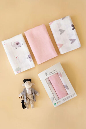 Çok Amaçlı Müslin Örtü & Battaniye 3'lü Set %100 Pamuk Oeko-teks Sertifikalı 80x80 Cm