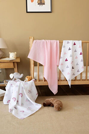 Çok Amaçlı Müslin Örtü & Battaniye 3'lü Set %100 Pamuk Oeko-teks Sertifikalı 80x80 Cm