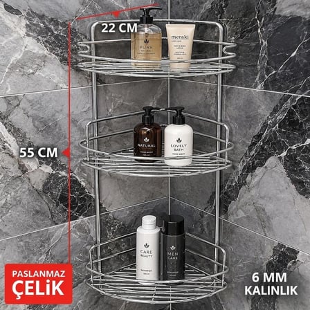  Ece Banyo Köşeliği Banyo Rafı Paslanmaz Banyo Köşe Duş Rafı 3 Lü Metal Köşe Raf