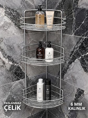  Ece Banyo Köşeliği Banyo Rafı Paslanmaz Banyo Köşe Duş Rafı 3 Lü Metal Köşe Raf