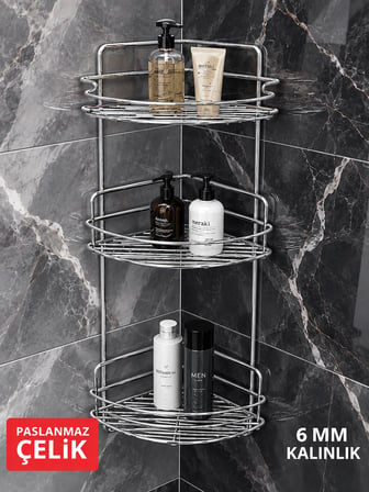  Ece Banyo Köşeliği Banyo Rafı Paslanmaz Banyo Köşe Duş Rafı 3 Lü Metal Köşe Raf