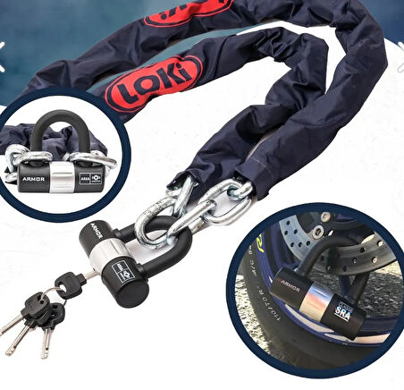 Armor LOKİ10 mm Kalınlık 1.50 Metre Motorsiklet Scooter Zincir Kilit U Bar Loki10