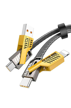 4in1 PD 65 Watt Type-C/27 Watt iPhone Paraşüt İpi Halat Örgü Kırılmaz Uç 1 Metre Hızlı Şarj Kablosu