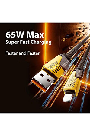 4in1 PD 65 Watt Type-C/27 Watt iPhone Paraşüt İpi Halat Örgü Kırılmaz Uç 1 Metre Hızlı Şarj Kablosu