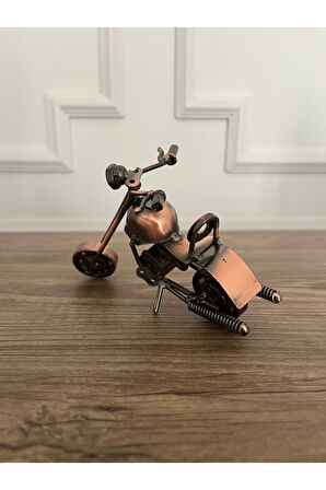 El Yapımı Dekoratif Metal Motosiklet - 15 x 9 cm