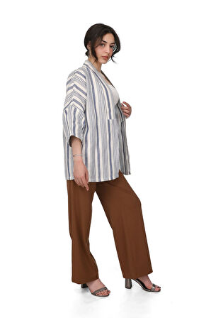 Çizgili Kimono Ceket %100 Pamuk