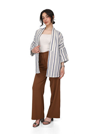 Çizgili Kimono Ceket %100 Pamuk